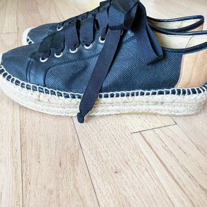 Anthropologie Matt Bernson Platform ribbon Lace Espadrilles Black Size 8